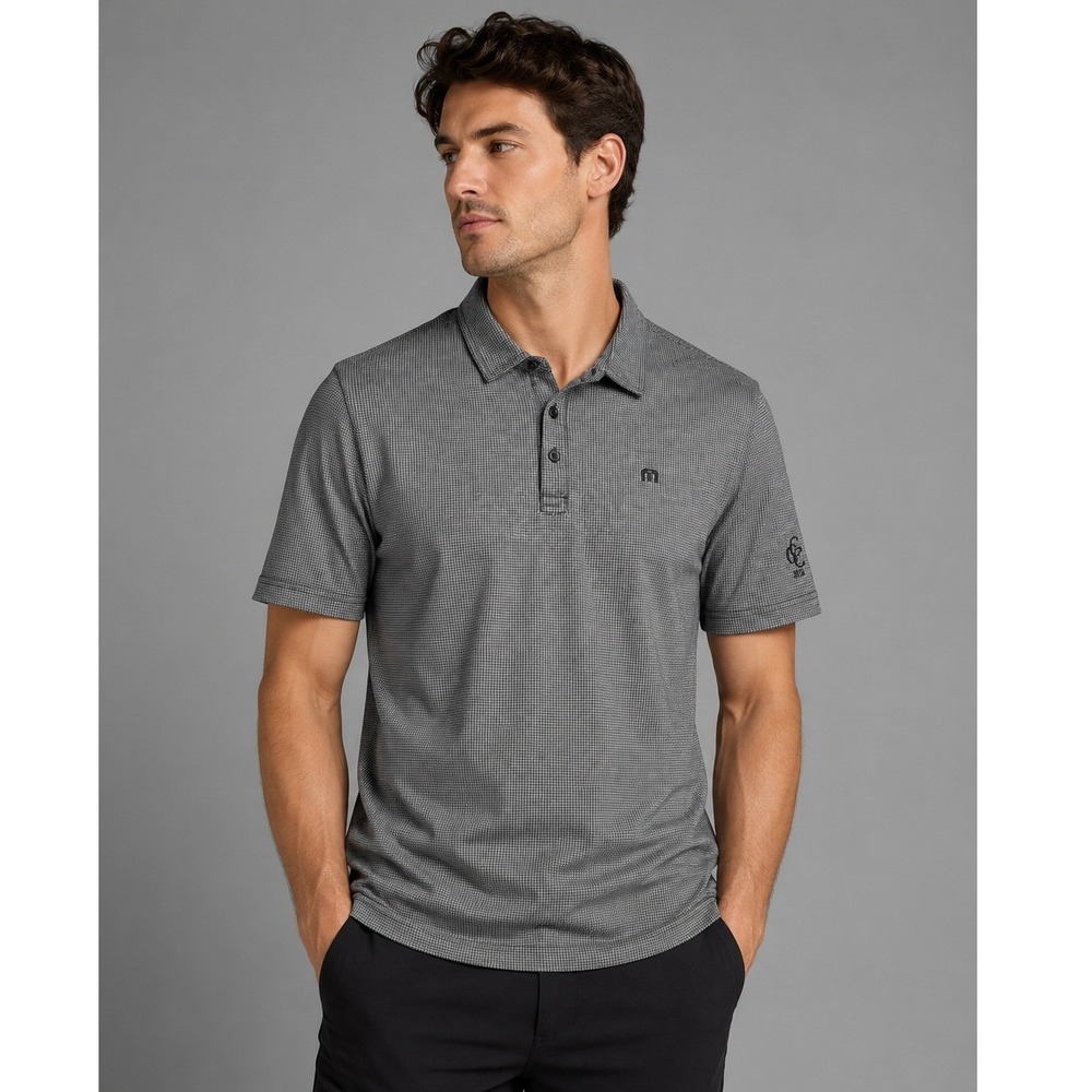 TravisMathew Polo Shirt Mens L Grey Micro Check Excellent Stretch Golf Tee